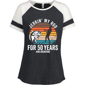 50th Birthday Gift for Fisherman  Funny Fishing 50 Bday Enza Ladies Jersey Colorblock Tee