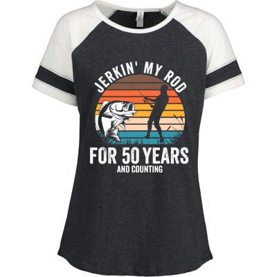 50th Birthday Gift for Fisherman  Funny Fishing 50 Bday Enza Ladies Jersey Colorblock Tee