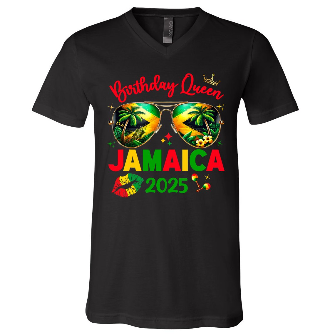 50th Birthday Girl Queen Jamaica Vacation Matching Outfit V-Neck T-Shirt