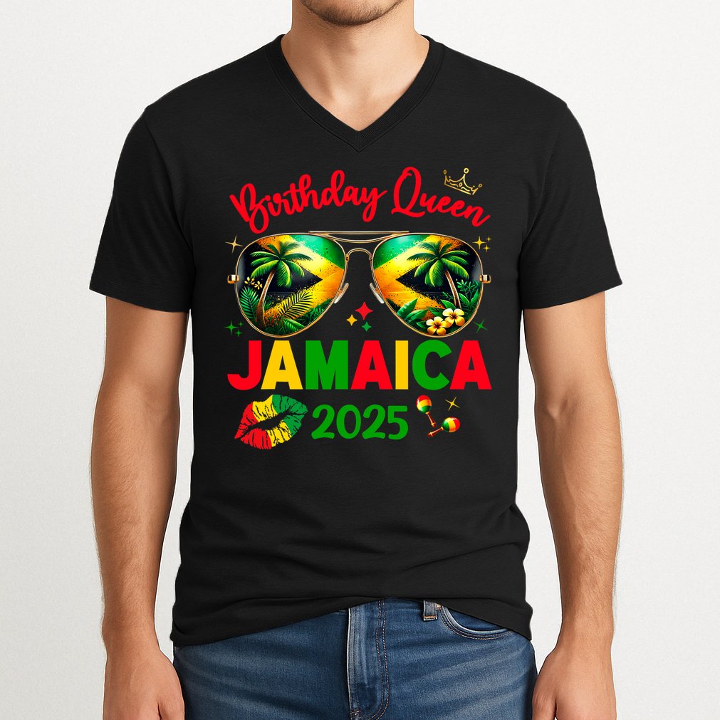 50th Birthday Girl Queen Jamaica Vacation Matching Outfit V-Neck T-Shirt