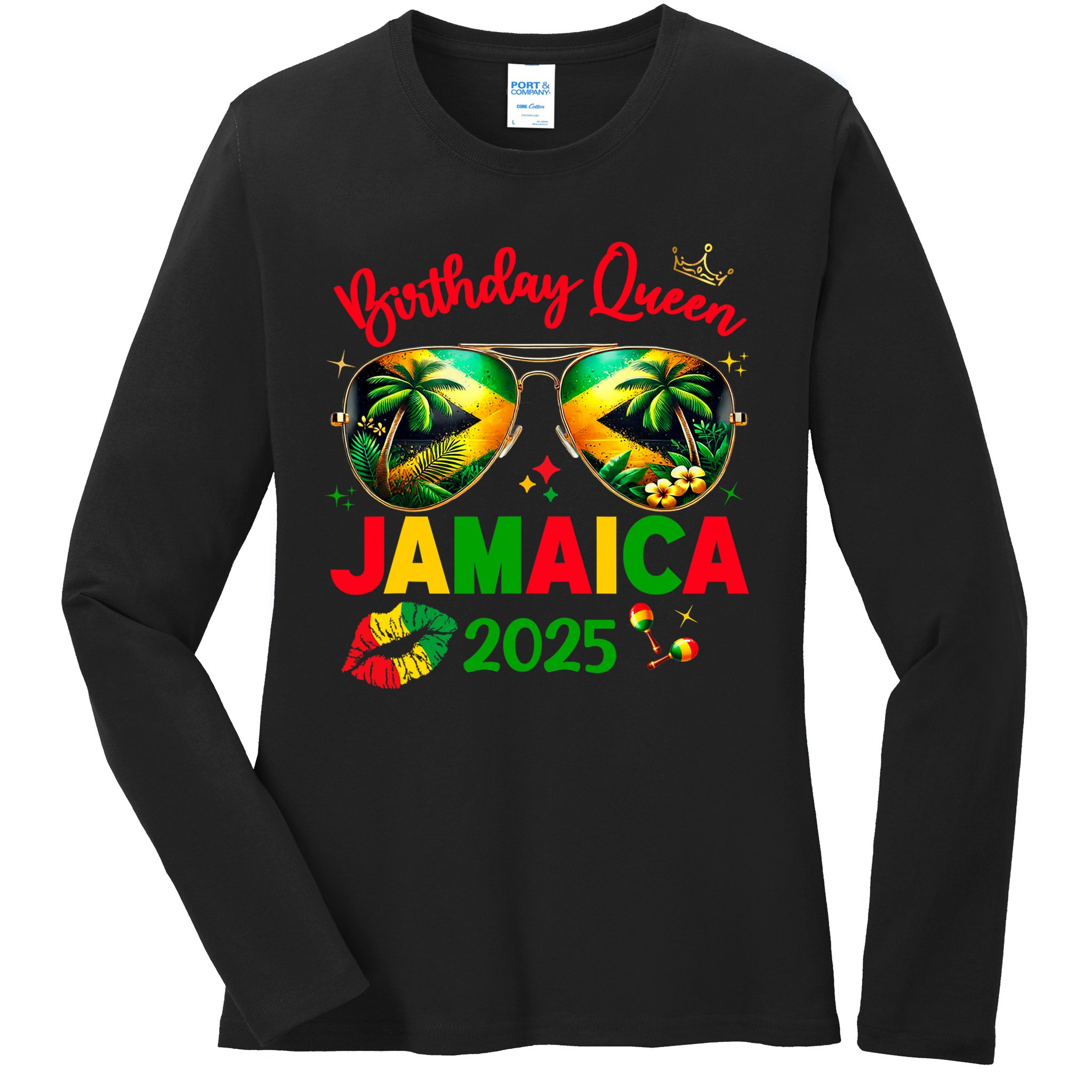 50th Birthday Girl Queen Jamaica Vacation Matching Outfit Ladies Long Sleeve Shirt