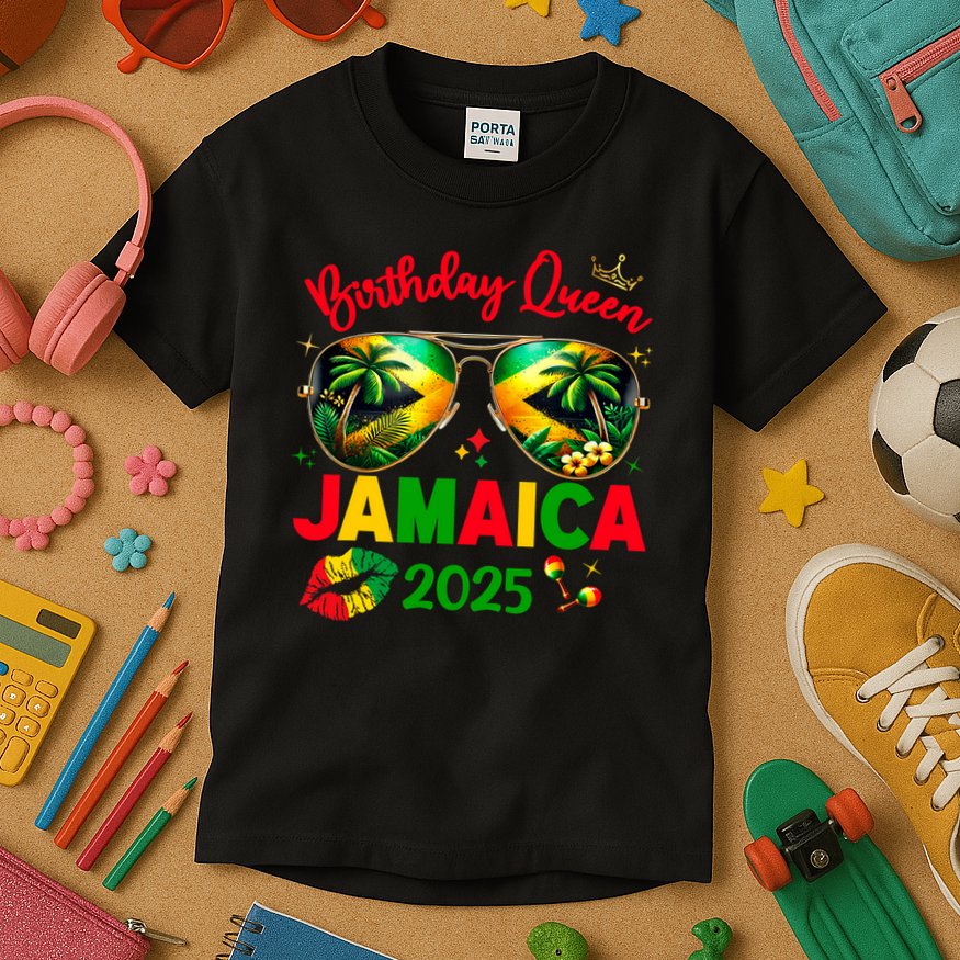 50th Birthday Girl Queen Jamaica Vacation Matching Outfit Kids T-Shirt