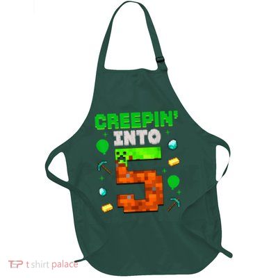 5th Birthday Gamer Pixel Style Creepin’ Into 5 Video Game Party Full-Length Apron With Pockets