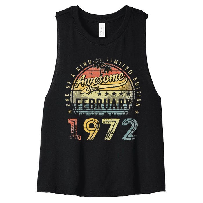 51st Birthday Gift Awesome Since February 1972 51 Year Old Women's Racerback Cropped Tank