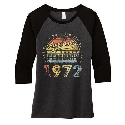 51st Birthday Gift Awesome Since February 1972 51 Year Old Women's Tri-Blend 3/4-Sleeve Raglan Shirt