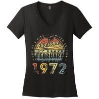 51st Birthday Gift Awesome Since February 1972 51 Year Old Women's V-Neck T-Shirt