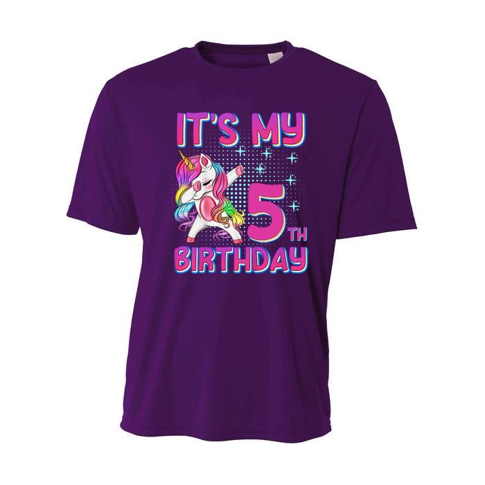 5th Birthday Girl Unicorn Five Year Old Youth Performance Sprint T-Shirt