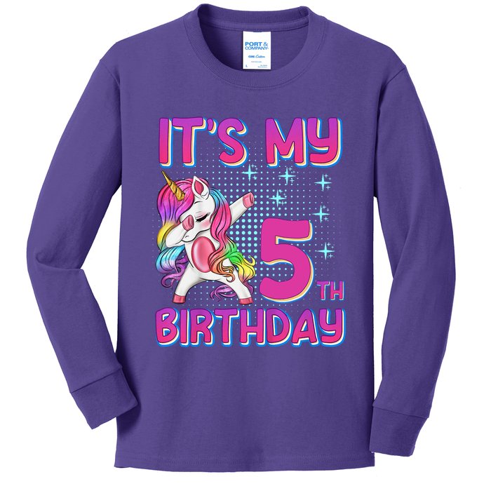 5th Birthday Girl Unicorn Five Year Old Kids Long Sleeve Shirt