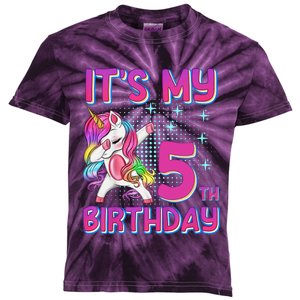 5th Birthday Girl Unicorn Five Year Old Kids Tie-Dye T-Shirt