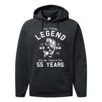 55th Birthday Gift The Fishing Legend 55 Years Fisherman Performance Fleece Hoodie