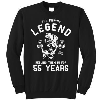 55th Birthday Gift The Fishing Legend 55 Years Fisherman Tall Sweatshirt