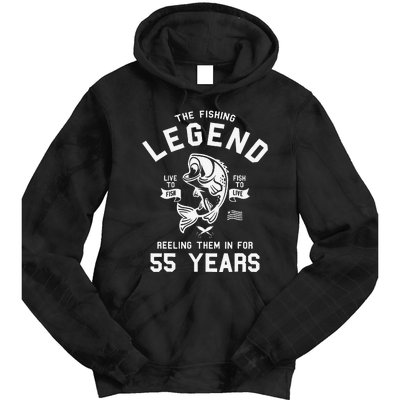 55th Birthday Gift The Fishing Legend 55 Years Fisherman Tie Dye Hoodie