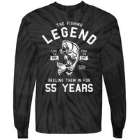 55th Birthday Gift The Fishing Legend 55 Years Fisherman Tie-Dye Long Sleeve Shirt