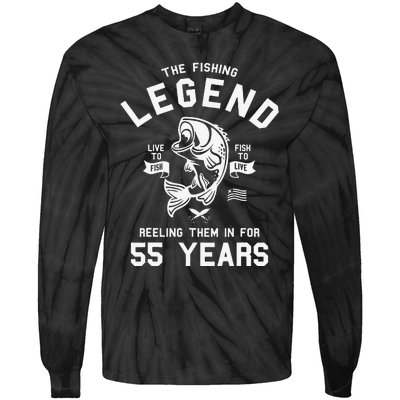 55th Birthday Gift The Fishing Legend 55 Years Fisherman Tie-Dye Long Sleeve Shirt