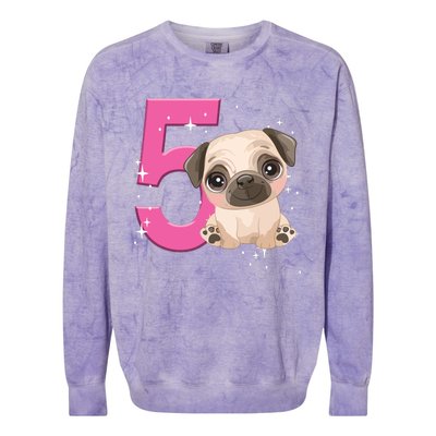 5th Birthday Girl Pug Dog Birthday Shirts Party Pug Kids Five Colorblast Crewneck Sweatshirt