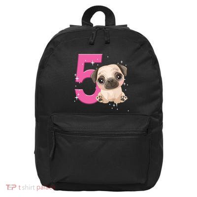 5th Birthday Girl Pug Dog Birthday Shirts Party Pug Kids Five 16 in Basic Backpack