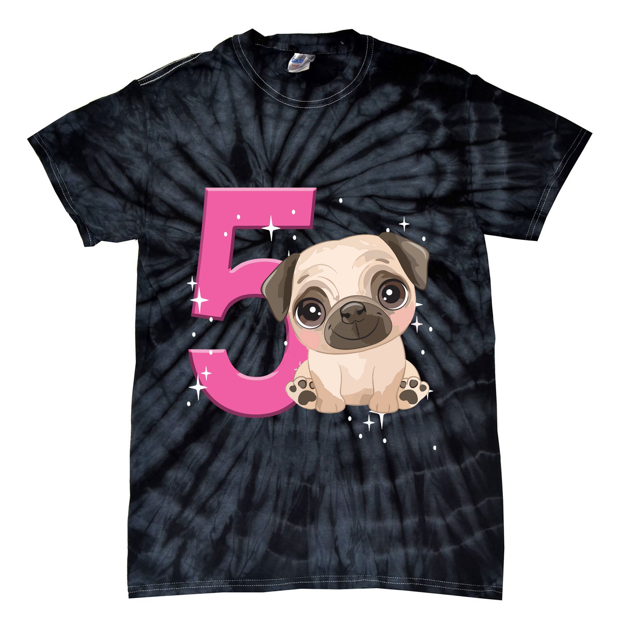 5th Birthday Girl Pug Dog Birthday Shirts Party Pug Kids Five Tie-Dye T-Shirt