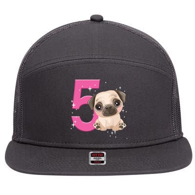 5th Birthday Girl Pug Dog Birthday Shirts Party Pug Kids Five 7 Panel Mesh Trucker Snapback Hat