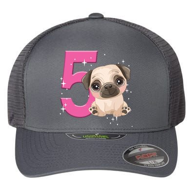 5th Birthday Girl Pug Dog Birthday Shirts Party Pug Kids Five Flexfit Unipanel Trucker Cap