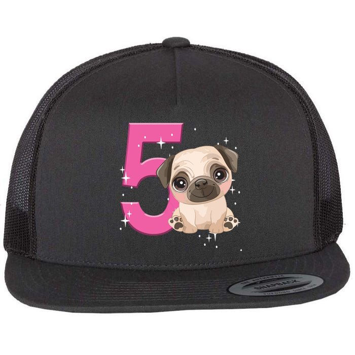 5th Birthday Girl Pug Dog Birthday Shirts Party Pug Kids Five Flat Bill Trucker Hat