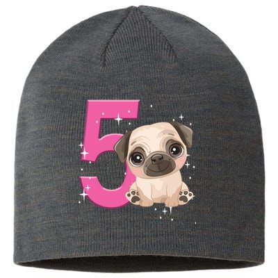 5th Birthday Girl Pug Dog Birthday Shirts Party Pug Kids Five Sustainable Beanie