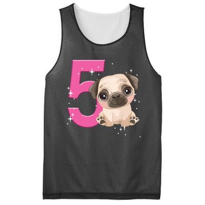 5th Birthday Girl Pug Dog Birthday Shirts Party Pug Kids Five Mesh Reversible Basketball Jersey Tank