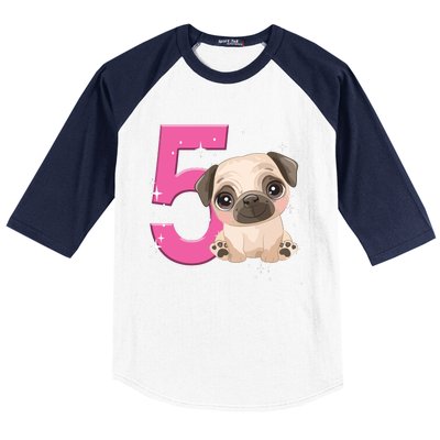 5th Birthday Girl Pug Dog Birthday Shirts Party Pug Kids Five Baseball Sleeve Shirt