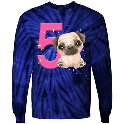 5th Birthday Girl Pug Dog Birthday Shirts Party Pug Kids Five Tie-Dye Long Sleeve Shirt