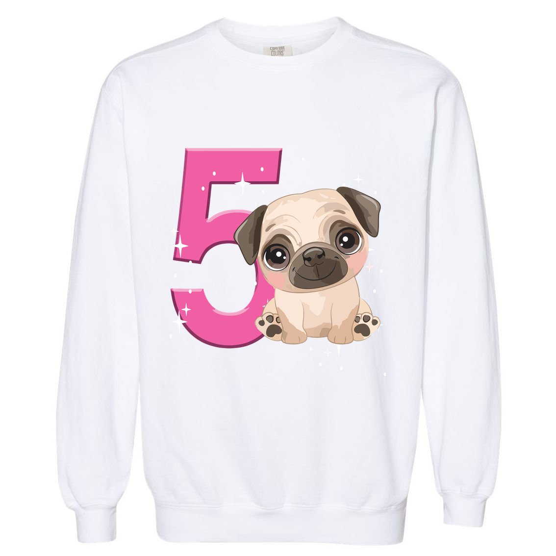 5th Birthday Girl Pug Dog Birthday Shirts Party Pug Kids Five Garment-Dyed Sweatshirt