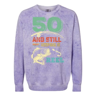 50th Birthday Gift For Fisherman Mens Colorblast Crewneck Sweatshirt