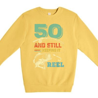 50th Birthday Gift For Fisherman Mens Premium Crewneck Sweatshirt