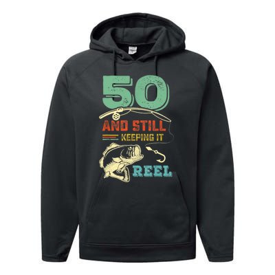 50th Birthday Gift For Fisherman Mens Performance Fleece Hoodie