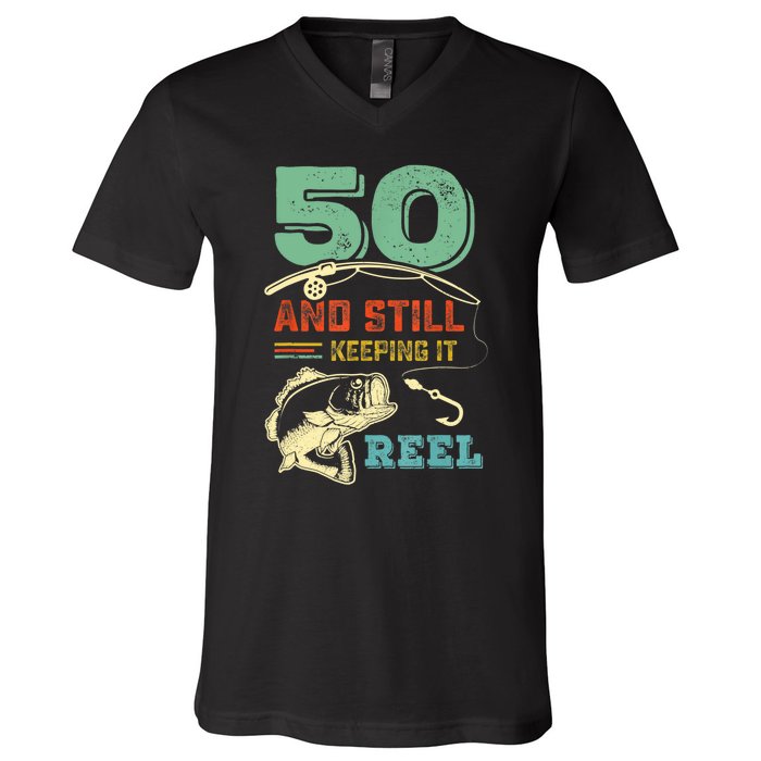 50th Birthday Gift For Fisherman Mens V-Neck T-Shirt