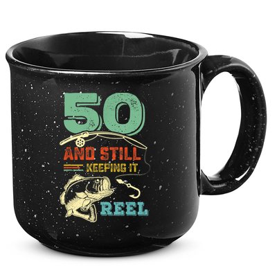 50th Birthday Gift For Fisherman Mens 15oz Campfire Ceramic Mug