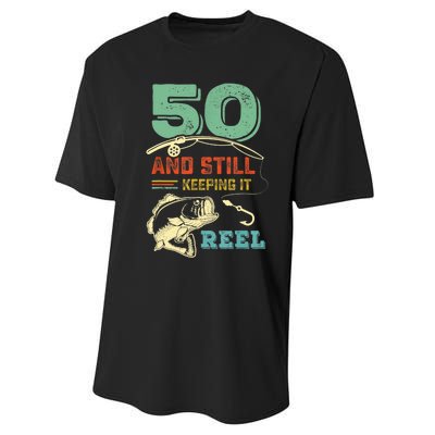 50th Birthday Gift For Fisherman Mens Performance Sprint T-Shirt