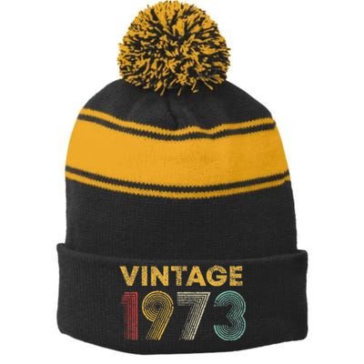 50th Birthday Gift Vintage 1973 50 Years Old Stripe Pom Pom Beanie