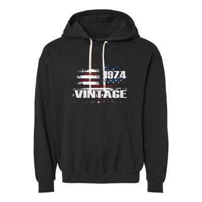 50th Birthday Gifts Retro Vintage 1974 Usa Flag 50 Years Old Garment-Dyed Fleece Hoodie