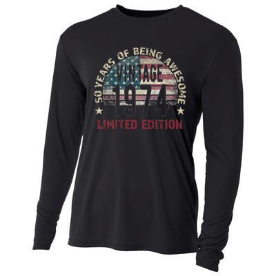 50th Birthday Gift Vintage Born 1974 Turning 50 Year Old Cooling Performance Long Sleeve Crew