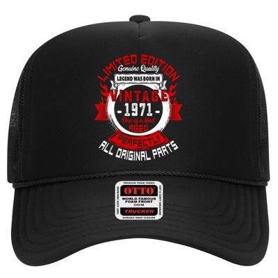 53nd Birthday Gift Vintage Legends Born In 1971 53 Years Old High Crown Mesh Back Trucker Hat