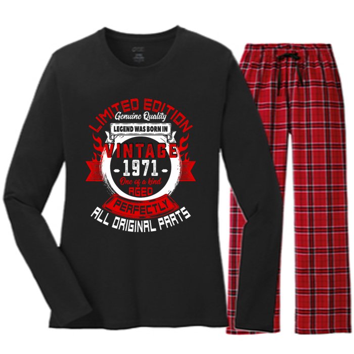 53nd Birthday Gift Vintage Legends Born In 1971 53 Years Old Women's Long Sleeve Flannel Pajama Set 