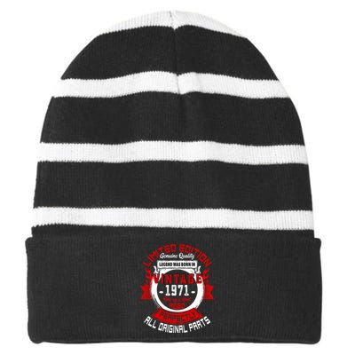 53nd Birthday Gift Vintage Legends Born In 1971 53 Years Old Striped Beanie with Solid Band