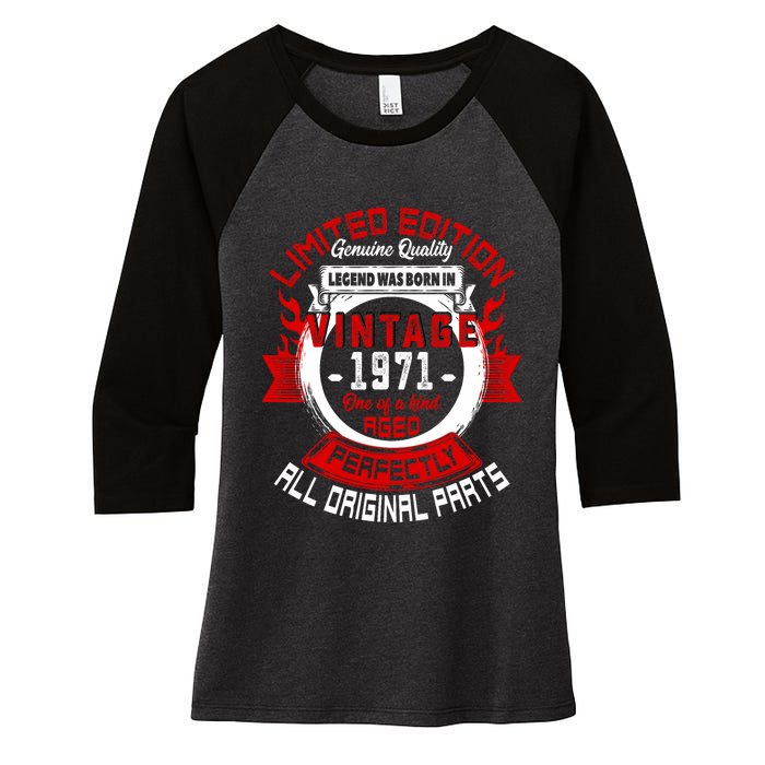 53nd Birthday Gift Vintage Legends Born In 1971 53 Years Old Women's Tri-Blend 3/4-Sleeve Raglan Shirt