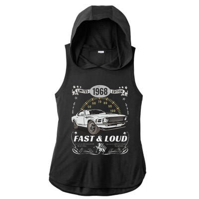 55th Birthday Gift Muscle Car Women Born 1968 Ladies PosiCharge Tri-Blend Wicking Draft Hoodie Tank