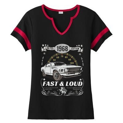 55th Birthday Gift Muscle Car Women Born 1968 Ladies Halftime Notch Neck Tee