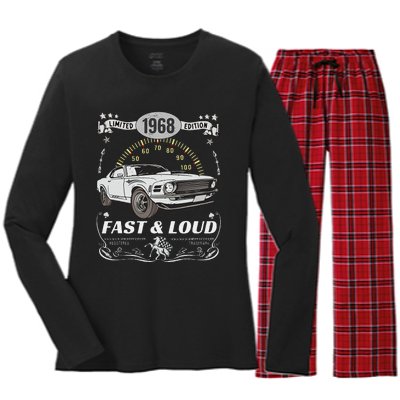 55th Birthday Gift Muscle Car Women Born 1968 Women's Long Sleeve Flannel Pajama Set 