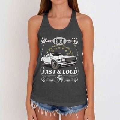 55th Birthday Gift Muscle Car Women Born 1968 Women's Knotted Racerback Tank