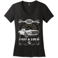 55th Birthday Gift Muscle Car Women Born 1968 Women's V-Neck T-Shirt