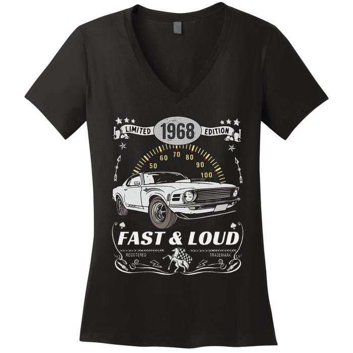 55th Birthday Gift Muscle Car Women Born 1968 Women's V-Neck T-Shirt