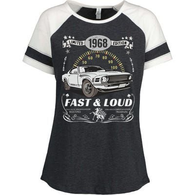 55th Birthday Gift Muscle Car Women Born 1968 Enza Ladies Jersey Colorblock Tee