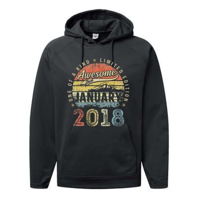 5th Birthday Gift Awesome Since January 2018 5 Year Old Performance Fleece Hoodie